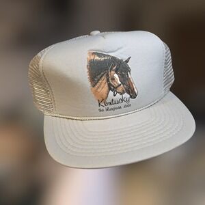 VTG Headlines‎ Kentucky Horse Hat Roper OSFA Trucker Gray Derby Bluegrass State
